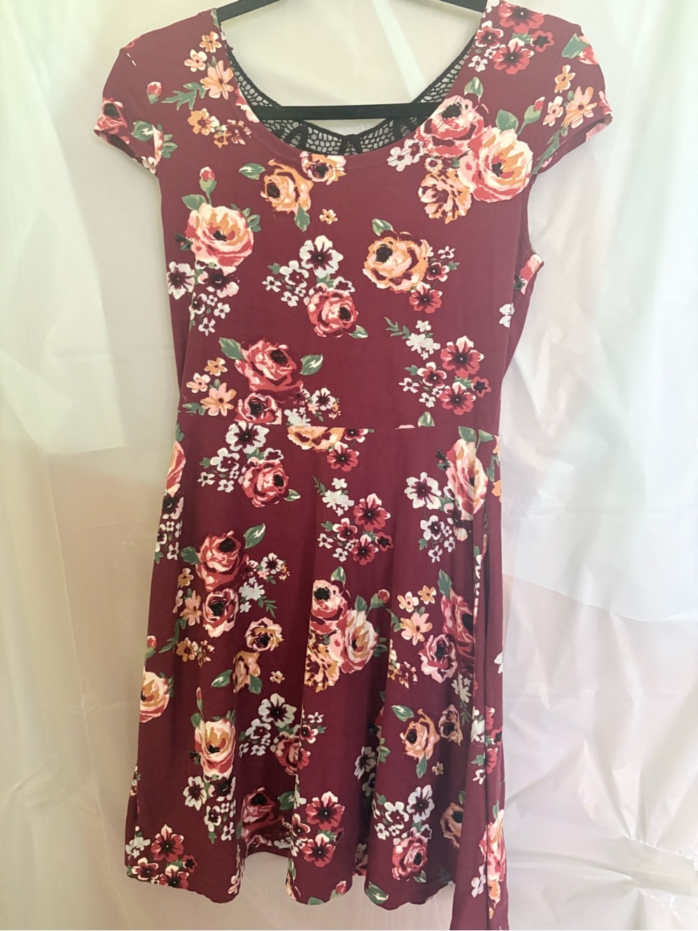 Burgundy Floral Fit & Flare Mini Dress